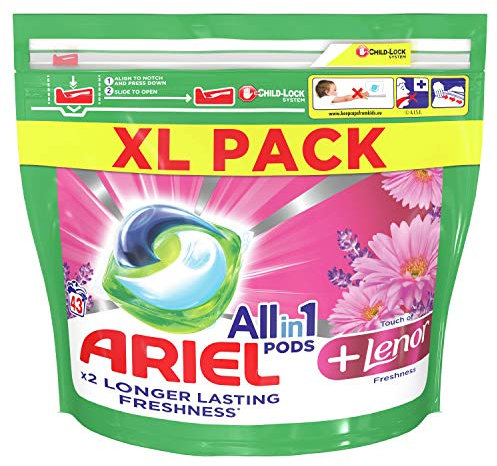 Ariel All-in-1 Pods +Lenor Freshness Washing Liquid Capsules, 43 Washes green