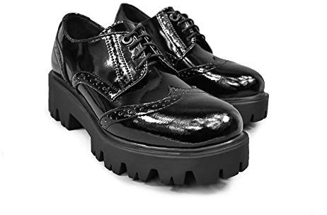 Altercore Nefi Scarpe Donna Platform Nero Vernice Lucido Vegan Brogue Classiche