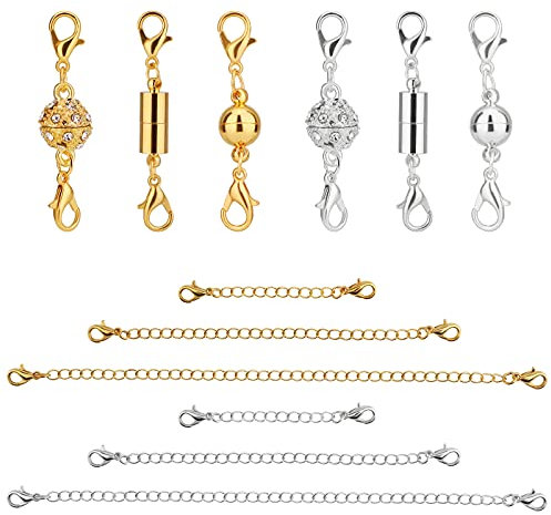 LUTER 6pcs Magnetischer Schmuckverschluss Halskettenverschlüsse Magnetverschluss Schmuck 6pcs Verlängerung Kette Kettenverlängerung Für Die Schmuckherstellung (Gold Und Silber)