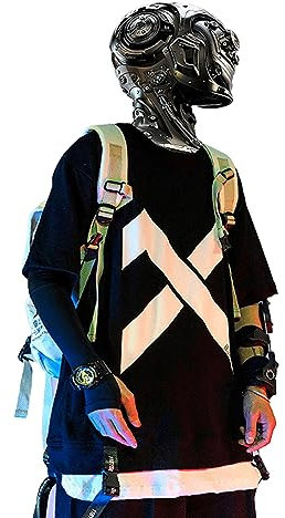 XYXIONGMAO Cyberpunk Shirt Techwear Shirts Streetwear Men Tactical Japanese Hip Hop Anime Mens Graphic Gothic Tees, Black, XL