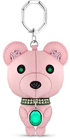 Swarovski Porte-clés Ourson Kris, cristaux roses et verts avec pendentif vert octogonal