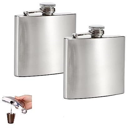 woojfcang 2 Pcs 6oz Hip Flasks for Men Women,Stainless Steel Pocket Whiskey Flask Flagon Pocket Hip Flasks Outdoor Portable Wine Bottles for Hiking, Camping, Hunting, Barbecue, Climbing,Party