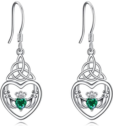 VONALA Irish Claddagh Earrings 925 Sterling Silver Celtic Knot Dangle Earrings Drop Dangling Earring Jewellery Gift for Women