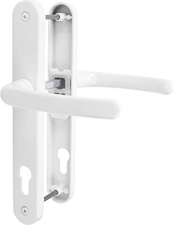 JCP Paire de poignées de porte PRO uPVC à ressort 92 PZ 92 mm, plaque arrière 242 mm x 34 mm (centres de vis 210 mm, blanc)