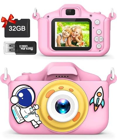 Kinderkamera, Miiepls Kinder Kamera 1080P HD 32GB SD-Karte Selfie Digitalkamera Kinder Fotoapparat Kinder für 3-12 Jahre Weihnachten Geburtstag Spielzeug Geschenke (Rosa)