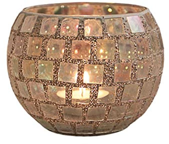 MISNODE Glass Candle Holder Tealight Bowl Candle Holder Bulk Mosaic Candle Holder Candle Lamp Aromatherapy Candlescape Bowl for Valentine's Thanksgiving Christmas Table Centerpiece Party Decor(White)