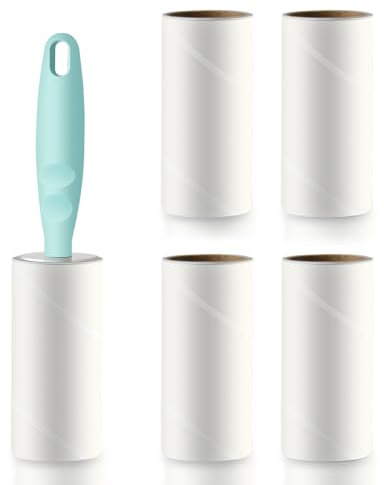 Lint Roller Refills Set, 300 Sheets Pet Hair Remover Lint Rollers (1 Handle with 5 Refills) Lint Remover Dog Cat Hair Remover Sticky Roller for Clothes Furniture Car Pet Hair Fuzz