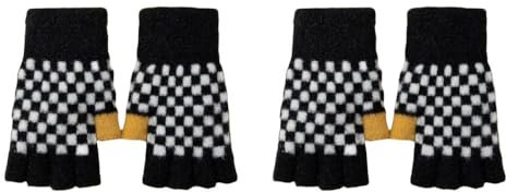 LApooh 2 Paar Fingerlose Handschuhe Für Damen, Halbfinger Handschuhe, Warm, Flauschig, Bunt, Kariert, Gestrickt, Touchscreen Fäustlinge Für Männer, Frauen, Damen, Weihnachtsgeschenke, 2 Paar Sch