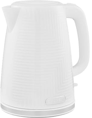 GEEPAS Opus 1.7L Cordless Electric Kettle | Textured Premium Kettle with 360° Rotational Base | Concealed Heating Otter Control | Space Saving Cord Storage LED Indicator | 2 Year Warranty 3000W White