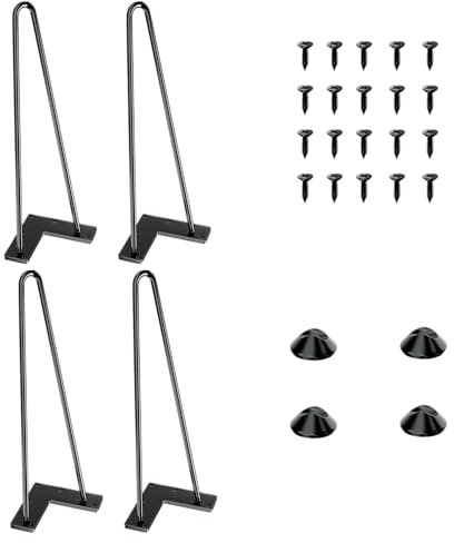 SANKEYTEW Lot de 4 pieds de table en épingle à cheveux - 41 cm - Style moderne - DIY - Avec protection de sol et vis - En métal noir - Pour table basse, table, bureau et table à manger