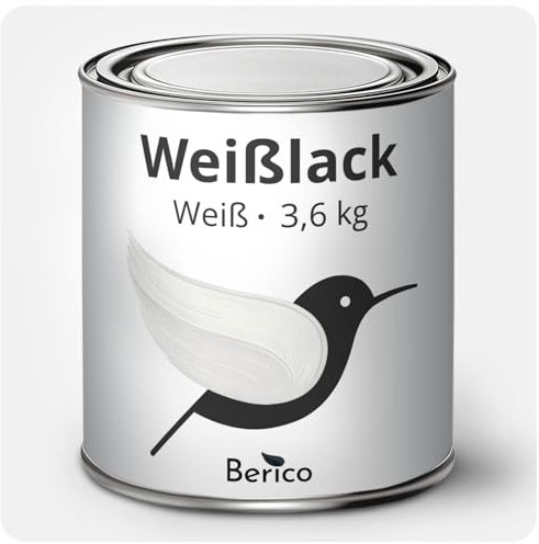 Berico Weisslack - 3,6 Kg - Klassisches Weiß (ähnl. Reinweiß RAL 9010) - Seidenmatt - 3in1 Grundierung & Deckfarbe - Hohe Beständigkeit & Deckkraft - UV-Schutz - Holz, Metall, Kunststoff