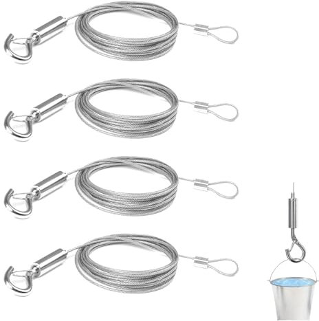 4 Pcs Picture Hanging Wire Kits, Holds up to 20kg 1.5mm x 2m Stainless Steel Adjustable Lanyards with Hook Loop, Heavy Duty Wires Rope Picture Hanging Chain for Mirrors Photo Frames Flower Pots