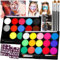 ZZXLOPEZ Body Painting, 30 Colori Face Painting, Neon Corpo Pittura Viso e Corpo, UV Face Paint, Pittura Corpo con 40 Stampini e 4 Pennelli,Corpo di Vernice Adatto Halloween Party,Fancy Dress,Cosplay
