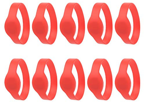 10 Stück RFID-Armband, 125 kHz, RFID-Armband, Silikon-Armband, Ausweis, Sauna-Karte, Zugangskontroll-Armband für Hotel, Schwimmbad, Sauna (Red)