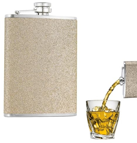 8oz Hip Flasks for Women,Stainless Steel Flask Alcohol, Gold Alcohol Flask with Glitter, Portable Whiskey Flask for Climbing Camping,Hip Flask for Climbing Camping Barbecue Bar Party Drink