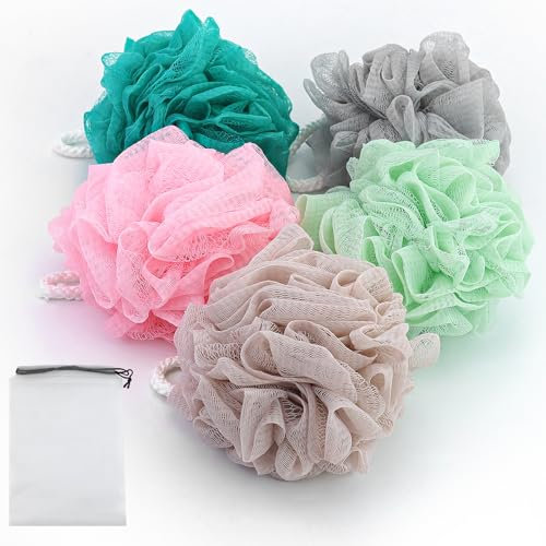 Loofah Lot de 5 éponges de bain en luffa, éponge exfoliante, brosse de bain, éponge de douche pour le corps, éponge de douche