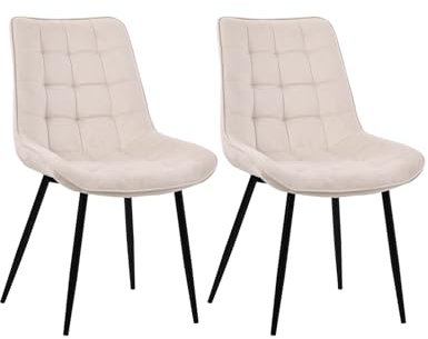 Zedelmaier Esszimmerstühle Stühle 2er Set Esstisch Stühle Küchenstühle Essstühle Esszimmer Stuhl Polsterstuhl mit Rückenlehne Metallbeine für Esszimmer Wohnzimmer Küche (Creme-Smat, Extra breit)