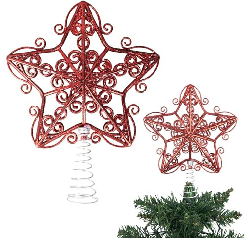 14.5cm Red Glitter Star Christmas Tree Topper Shatterproof for Christmas Tree Decorations Xmas Treetop Tree Crown Holiday Ornament