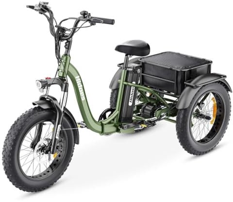 VIPCOO ET1 Electric Tricycle Adult, 20 x 4.0 Inch Fat Tire Cargo E Bike with 48V 20Ah Lithium Battery & 250W Motor, 3 Wheel Folding Bikes with LCD Display, Electric Trike for Adults Men & Women