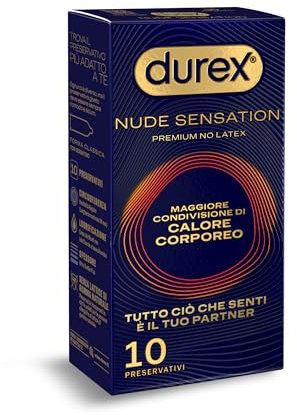 Durex Nude Sensation, Preservativi in Nitrile, Senza Lattice di Gomma Naturale, Ultra Sottili ed Extra Lubrificati, Maggiore Condivisione di Calore Corporeo, vestibilità Regular, 10 Profilattici