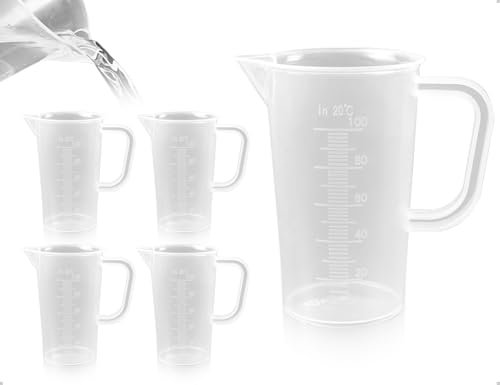 Emezddo 4 Stück Messbecher,Kunststoff Klein Dosierhilfe,Mini Präzisions Transparent Dosierbecher mit Griff und Waage,verwendet für Labor Waschmittel Küche Backen Bars Restaurants(100 ml)