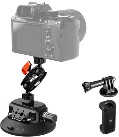 K&F Concept 4.5“ Supporto Fotocamera a Ventosa con Braccio Magico a Testa Sferica, Supporto a Ventosa dell'Auto con Fori per ARRI 1/4 3/8 Compatibile con GoPro, Insta360 X5, Action 5 Pro, Telefono