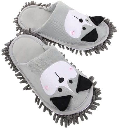 LIGIGWASH Cute Dog Design Mop Slippers for Women Medium Thick Chenille Microfiber Floor Cleaning Shoes Reusable and Washable Lazy Home Floor Wipe Slippers