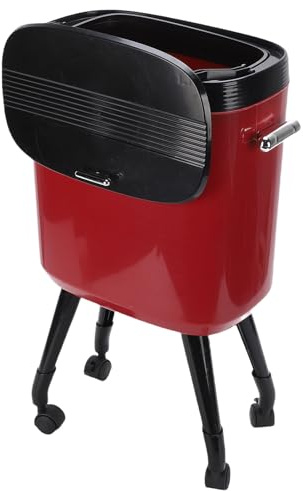 Luqeeg Poubelle Haute à Roulettes, 15 L Grande Capacité Poubelle Étroite avec Couvercle Hermétique Corbeille à Papier de Bureau pour Cuisine Maison Salle de Bain Salon Bureau (rouge)