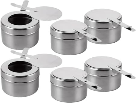 Hitopin Brennpastenbehälter mit Deckel, 6PCS Brennpastenbehälter, Edelstahl Fondue Brenner, Speisewärmer Brennbehälter, für Warmhaltebehälter, Buffet Zubehör, Fondue, Camping(Silber)