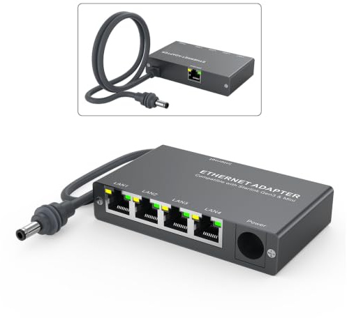 4-Port Gigabit Ethernet Adapter kompatibel mit Starlink Mini & Gen 3 von MMOBIEL – 1 auf 4 RJ45 Ethernet Switch, 1000Mbps Ethernet Splitter mit 0.5m Kabel – Für Wohnmobil, Boot, Heimbüro & Gaming