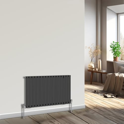 NRG Horizontal Radiator Oval Single Panel Central Heating Black 600x1003mm | Radiator Wall Mounted, High Heat Output, Oval Tube Design, Modern Radiator, Space Saving, for Living Room, Kitchen, Bathroom