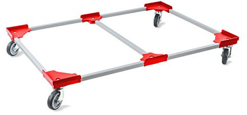 aidB Transportroller Variabel 1x unterteilt für Euroboxen mit 4 Gummilenkrollen, Rot, 1200x800 mm, variabler Rollwagen zum Transport von Kisten, Praktischer Kistenroller