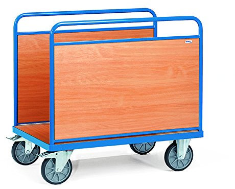 Fetra Plattformwagen - blau pulverbeschichtet - Ladefläche 1200x800 mm mit 2 Holzlängsseiten