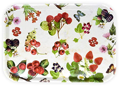 Lashuma Bandeja rectangular de postre mediterránea, melamina, diseño de bayas del bosque, tamaño de la bandeja: 38 x 26 cm