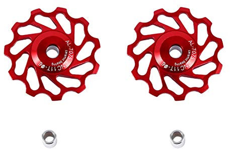 2 Pcs Schaltwerk Riemenscheibe Aluminium Führungsrad Schaltwerk Riemenscheibe für Rennrad(11T-Rot)