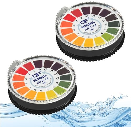 ECENCE 2 Stck. pH Teststreifen auf Rolle, Messbereich 0-14, Lackmus Indikator, Säuretest für verschiedene Flüssigkeiten (z. B. Aquarien, Trink-Wasser, Speichel, Pool)