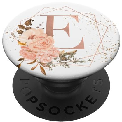 PopSockets Rose Pfirsich Rosa Blumen Aquarell Geschenk Buchstabe E PopSockets PopGrip: Ausziehbarer Sockel und Griff für Handys/Tablets mit Tauschbarem Top