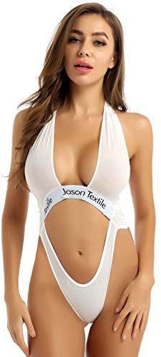 YOOJIA Femmes Maillot de Bain 1 Pièce Micro Mini Bikini Slim Monokini Taille Haute Plage Maillot de Corps Transparent Femme Costume de Natation Plage Ensemble de Lingerie Clubwear Blanc One Size