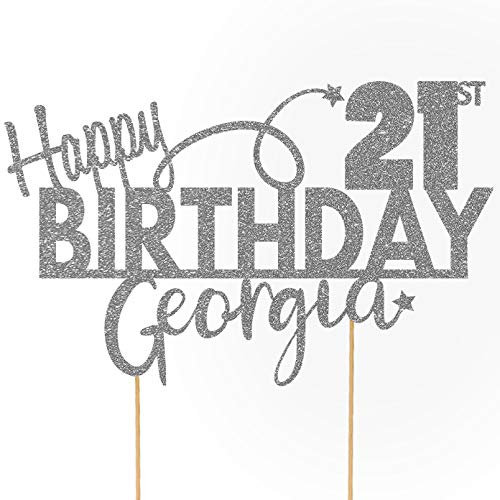 Personalised Happy Birthday Glitter Cake Topper - Dark Silver Any Name & Any Age Glitter Cake Decoration and Sprinkles - Happy Birthday Decorations - Personalised Toppers for Cakes by Cakeshop
