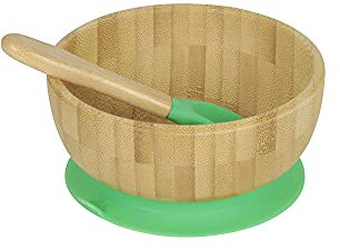 BIOZOYG Ensemble de Bols en Bambou Rond I Bol Ventouse avec cuillère - certifié FSC I Jeu de Bols pour Enfants - Bol à Bouillie pour bébé & à céréales I Vaisselle en Bambou Rond Vert