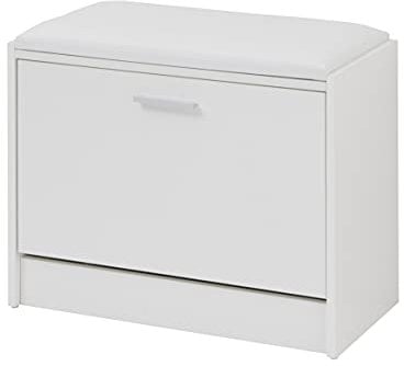 Baroni Home Zapatero de Entrada de Madera de melamina. Cómodo Baul de Entrada Blanca de 6 Pares con Puerta abatible y Doble Fondo 30x63x45 cm