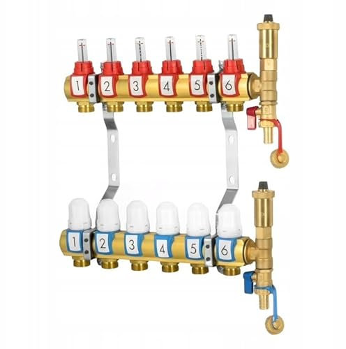 Messing Fußbodenheizungsverteiler Komplettset - 6 Heizkreise