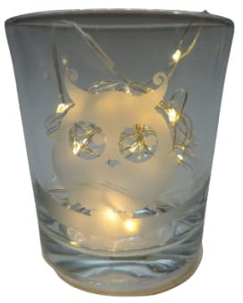 Lichtidee Teelicht Glas Windlicht Glas Trink Glas geätzt, Tischlicht Motiv Eule auf AST , Maritim, Natur, Handmade Unikat Liebe Ostern Muttertaggeschenk, Höhe 8cm,