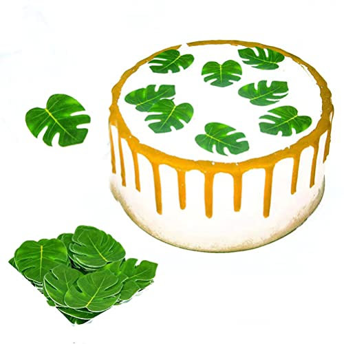 Houhounb Lot de 48 décorations comestibles en feuille de palmier pour cupcakes avec feuilles tropicales - Pour mariage, fête prénatale, fête d'anniversaire