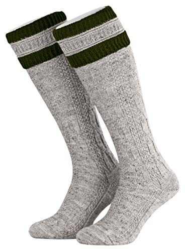 Piarini 39 40 41 42 1 Paar Herren Trachtenstrümpfe Trachtensocken Zopfmuster Trachtenstutzen Umschlag Wolle lang Nuss Olive Grün