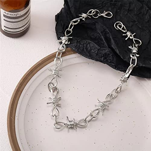 Collana Color Argento Punk Donna Unisex Stile Hip-Hop Catena di Filo spinato Collana Girocollo Gioielli Gioielli Girocollo Ragazza Regalo Gioielli