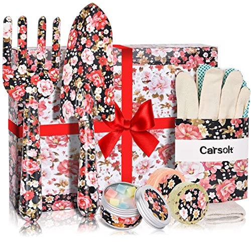 Carsolt Gardening Gifts for Women, Gifts For Mum with Garden Tools Set, Gardening Gloves, 1 Tin Scented Candle and 2 Aromatherapy Shower Steamers, Gift Sets for Her at Birthday Christmas