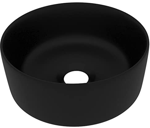 Waschbecken Rund Aufsatzwaschbecken für das Badezimmer und Gäste-WC, Waschschale ohne Hahnloch und ohne Überlauf, Aufsatzbecken Handwaschbecken, Matt Schwarz 40x15 cm Keramik