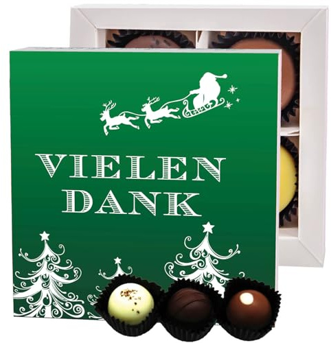 Hallingers Genuss Manufaktur Pralinen Weihnachts-Geschenk - ohne Alkohol, handmade aus Confiserie-Edelkakao in wertiger Geschenkbox Vielen Dank Grün, Weihnachten für Frauen Männer