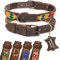ALTEZAR Lederhalsband Hund - Doppelt Tribal Bestickt Farbenrausch/Bunt Braun - Hochwertig verarbeitetes Hundehalsband Leder - Handgemacht in Mexiko - Größe L Halsband Hund für große Hunde Leder breit